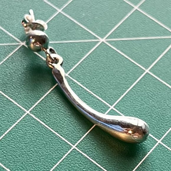 New Genuine 925 Sterling Silver Drop Curved Pear shape Ball Earrings Gift Box - Picture 1 of 9